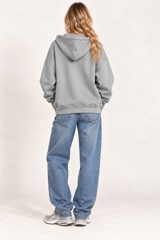 Cool Tarz Unisex Oversize Fermuarlı Kapüşonlu Sweatshirt 3 İplik Şardonlu Gri Gri