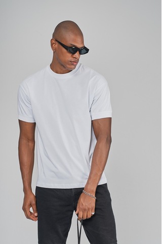 King Brich Slim Fit Kalıp Kolu Ribanalı Basic %100 Pamuklu Tişört Beyaz