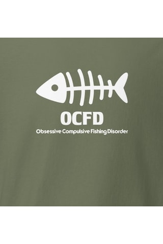 Wildstyle Ocfd Fishing Disorder Balıkçılık Esprili Kılçık Baskılı Unisex Bisiklet Yaka Pamuklu Tişört Haki
