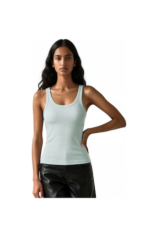 Hiccup Busem Kolsuz Ribanalı U Yaka Tank Top Adaçayı Yeşili