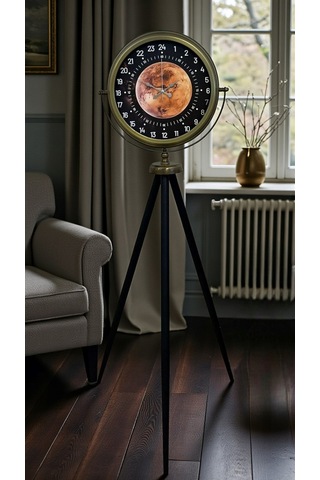 Eskitme 24 Saat Göstergeli Özel Tasarım Tripod Ayaklı Saat Diğer