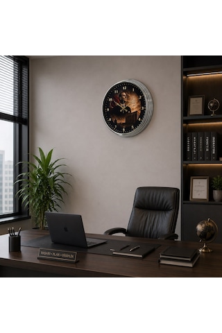 Büro Ev Ofis Hediyesi İçin 40cm Metalik Krom Cumhuriyet Yıldızı Ulu Önder Duvar Saati Diğer