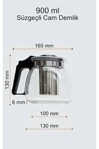 Krd Süzgeçli Cam Demlik 900 Ml. Tea Pot - Çay Makinası Üst Demliği Siyah