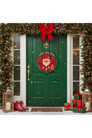 Noel Baba Ve Kurabiye Adam Kapı Ve Duvar Süsü Happy New Year 30x30