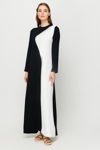 Taş İşi Detaylı Renk Geçişli Şık Narin Elbise Ekru-ekru Ekru