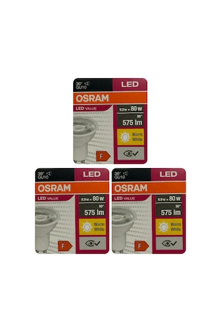 3 Adet Osram 6.9w 80w 2700k Sarı Işık Gu10 Duylu Led Spot Ampul