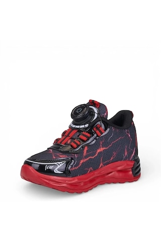Zacoz Erkek Çocuk Akıllı Bağcıklı Ateş Desenli Spor Sneaker Ayakkabı Kırmızı - Siyah