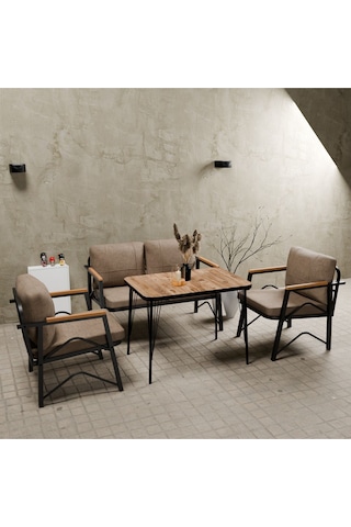 Mb Garden Furnıture Simetri Model, Balkon, Bahçe, Cafe, Metal Koltuk Takımı,bahçe Takımı,çay Seti, 2+1+1+masalı Süngerli Cappuccino