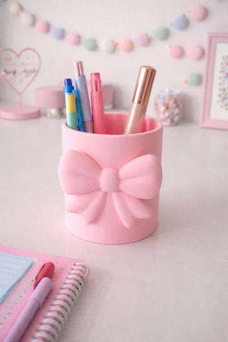 Fiyonklu Tekli Organizer Kalemlik & Makyaj Fırçası Düzenleyici Pembe Açık Pembe