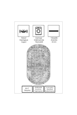 West Home Dijital Baskı Yıkanabilir Kaymaz Taban Oval Mutfak Halısı Salon Halısı Ve Yolluk Wh 548 Grey Oval