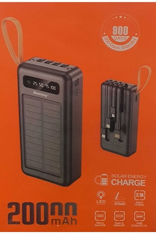 20000 Mah Güneş Enerjili Powerbank Ios Android Uyum Lcd Ekranlı Type C Mikro Usb Lightning Çıkışlı Siyah
