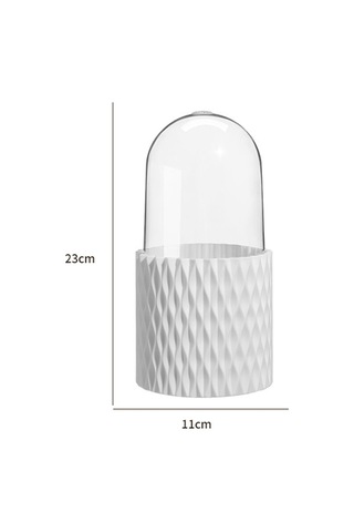 Sones Büyük Kapasiteli Döner Kozmetik Saklama Kutusu Makyaj Fırçası Saklama Tüpü Kapaklı Beyaz