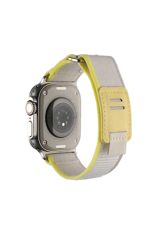Apple Uyumlu Watch Ultra 49mm Hasır Kordon Zore Krd-106 Strap Kayış-beyaz-sarı