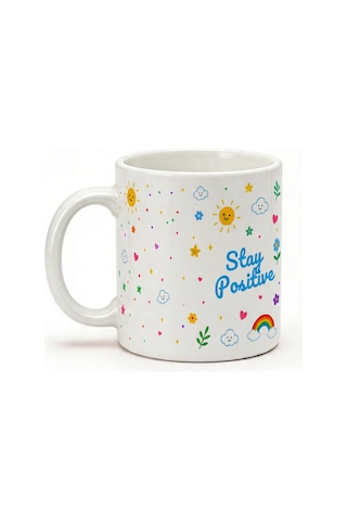 Good Vibe-stay Positive Yazılı Desenli Kupa Bardak - Baskılı Seramik Hediye Kupa Bardak Çok Renkli