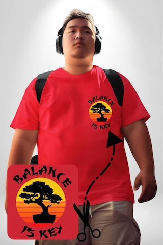 Angemiel Karete Çocuk Bonsai Kırmızı Büyük Beden Kadın Basic Minimal Baskılı Tişört Kırmızı