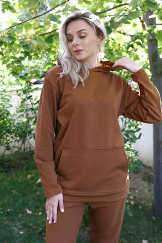 Akbeniz Kadın Pamuk Kapşonlu Cepli 3 İplik Kahve Eşofman Takım 9037-kahve Kahve