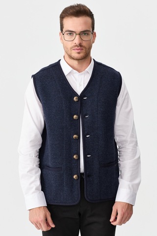 Erkek V Yaka Keçe Aksesuarlı Pike Dokuma Yün Yelek K.lacivert K.lacivert