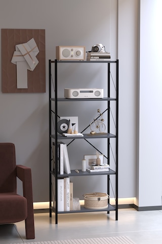 Ahlas 5 Raflı Dekoratif Kitaplık Dosya Rafı Ofis Rafı Mutfak Rafı Çok Amaçlı Raf 150 Cm Antrasit