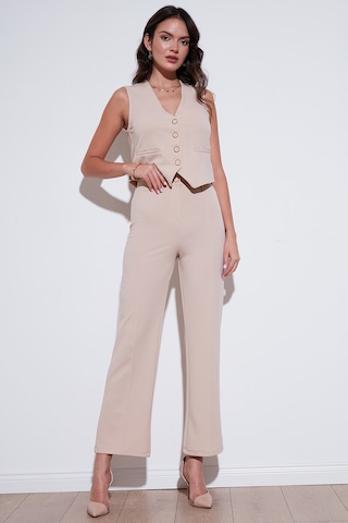Lela Standart Fit Çimalı Yüksek Bel Düz Paça Bayan Pantolon 5865972 Taş