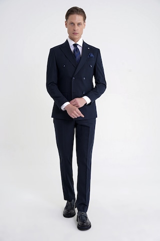 Efor Slim Fit Çift Yırtmaç Esnek Silik Çizgili Lacivert Kruvaze Takım Elbise Tk 946