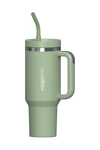 Tumbler Quencher Cup 1200 Ml Pipetli Rahat İçim Kulplu Sus304 Paslanmaz Çelik 1.2l Termos 1103-1200ml Yeşil Diğer