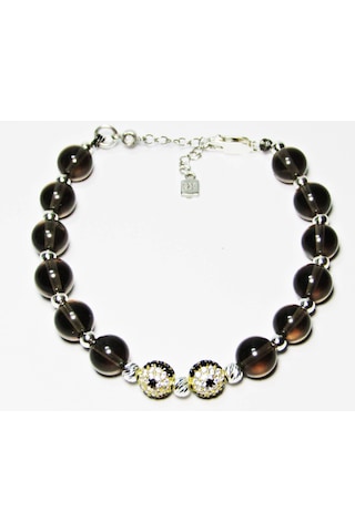 Lilahgümüş Gümüş Dumanlı Kuvars Siyah Beyaz Taşlı Kadın Bileklik