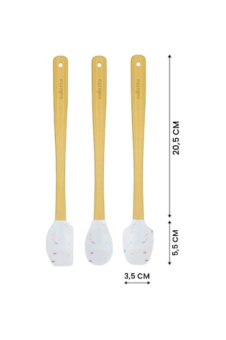 Valletta Indigo 3'lü Beyaz Renkli Noktalı Bambu Silikon Spatula