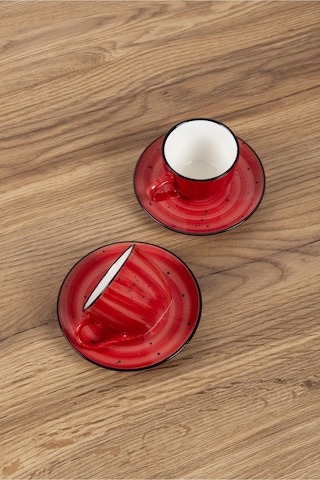 Çilek 2 Kişilik Porselen Kahve Fincan Takımı El Dekoru