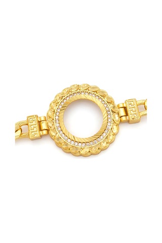 Altın Kaplama İmitasyon Zirkon Taşlı Desenli Figaro Burma Model Çeyrek Çerçeve Bileklik Blk-1164 Altın