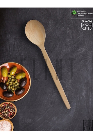 Gürgen Ağacı El Yapımı Tahta Ahşap Kaşık Mutfak Yemek Kaşığı 35cm