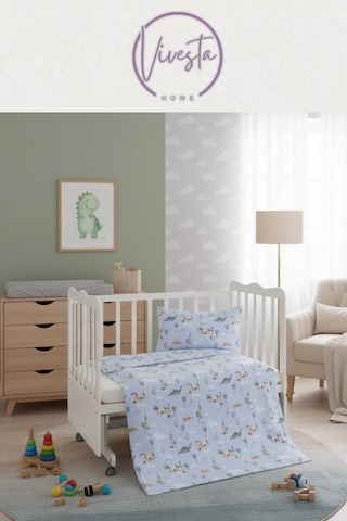 Hayvan Desenli Pamuk Bebek Pike Seti Yumuşak, Antialerjik ve Nefes Alan Kumaş Mavi Renkli