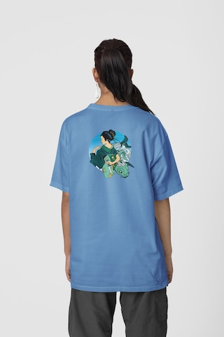 Geyşa Koi Ön-arka Baskılı %100 Pamuk Beyaz Kadın/erkek Unisex Rahat Kalıp Oversize T-shirt Mavi