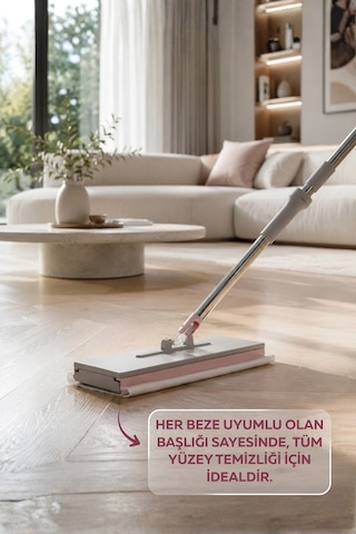 Click Mop Geniş Başlıklı Pratik Yer Temizlik Mopu - Bez Uyumlu - 32 Cm