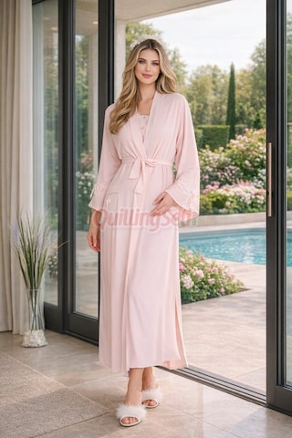 Lady Pembe Renkli, Dantel Detaylı, Derin Patlı, 33500 Sabahlıklı 2li Lohusa Hamile Gecelik Takımı Açık Pembe