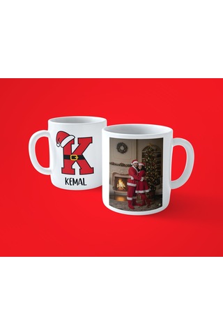 Yeni Yıla Özel K Harfli İsimli Noel Konseptli Fotoğraflı Kupa Bardak 07 Beyaz