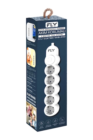 Fly-3394-01 Termal Akım Korumalı 5'li Priz 2m 2.1A Uzatma Kablosu