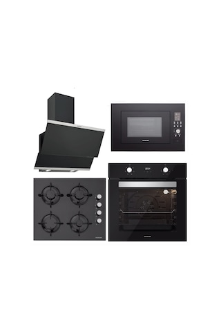 Silverline BO6502B02 - CS5349B01 - 3420 Classy 60 - MW9018B01 Siyah Cam Ankastre Set