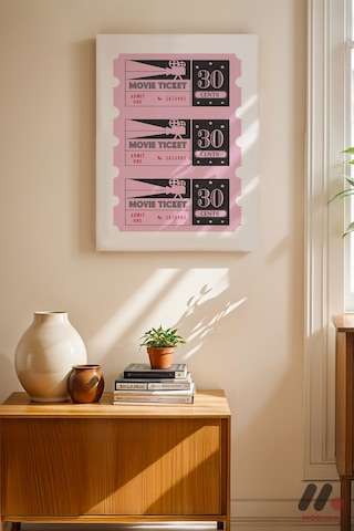Pembe Sinema Bileti, Çerçevesiz Yüksek Kalite Duvar Afişi - Modern Ev Dekorasyonu
