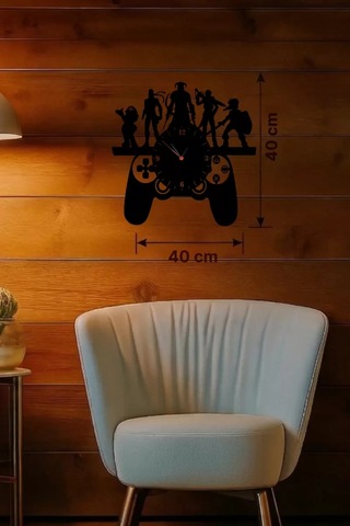 Mey Najmaddin Gamer Oyun Odası Dekoratif Duvar Saati - 40x40 Cm Lazer Kesim Ahşap Joystick Ve Oyun Karakterli Saat Naj Çok Renkli
