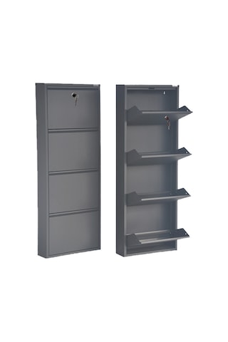 Kilitli 4'lü Metal Ayakkabılık - Antrasit