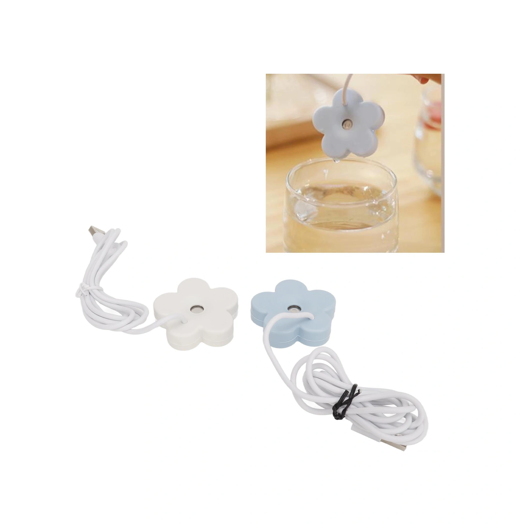 Geeroyoo Beyaz Ve Mavi Mini Çiçek Desenli Usb Nemlendirici, Ev Ve Araç İçin Taşınabilir, Su Yokken Otomatik Kapatma, Sessiz Çalışma, Ipx7 Su Geçirmez 2 Adet Paket