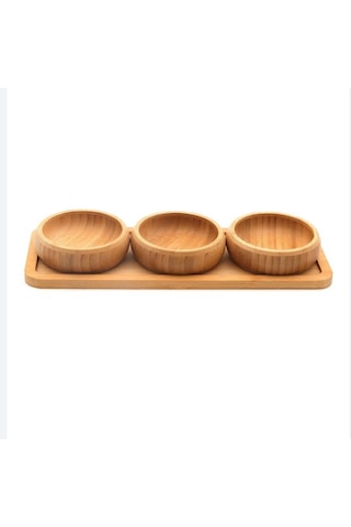 Bambu Standlı Üçlü Çerezlik Yuvarlak Bambu