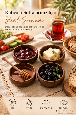 Bambu Çerezlik Oval 4'lü Set Koyukahve Koyu kahverengi