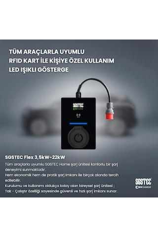 SGSTEC Flex 22kW Soketli Elektrikli Araç Şarj Cihazı