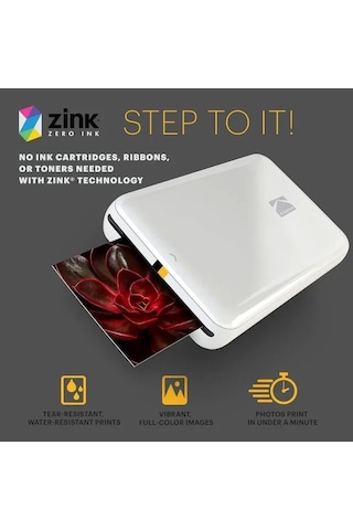 Kodak Step Anında Renkli Fotoğraf Yazıcısı Beyaz Printer Siyah