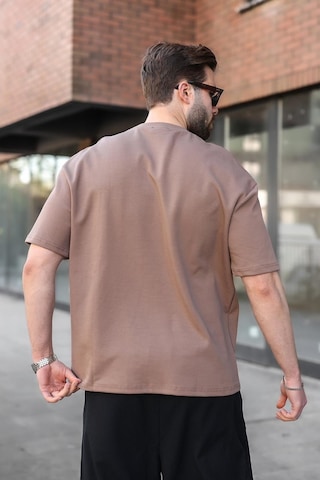 Madmext Kahverengi Bisiklet Yaka Oversize Erkek Tişört E7176
