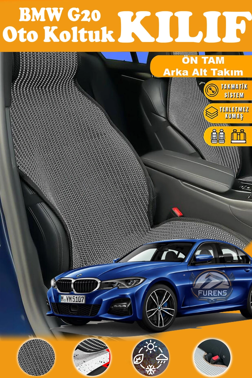 Bmw G20 Uyumlu Siyah Prestij Serisi Dokuma Kumaş Oto Koltuk Kılıfı Ön Tam Arka Alt