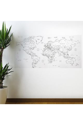 Yazılabilir Dünya Haritası Manyetik Duvar Stickerı 110 X 56 Cm 5 Çok Renkli