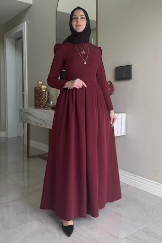 Rabia Şamlı Rose Elbise Bordo Normal