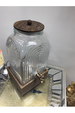 Bambu Standlı Modern Görünümlü Cam Sebil 6 Lt